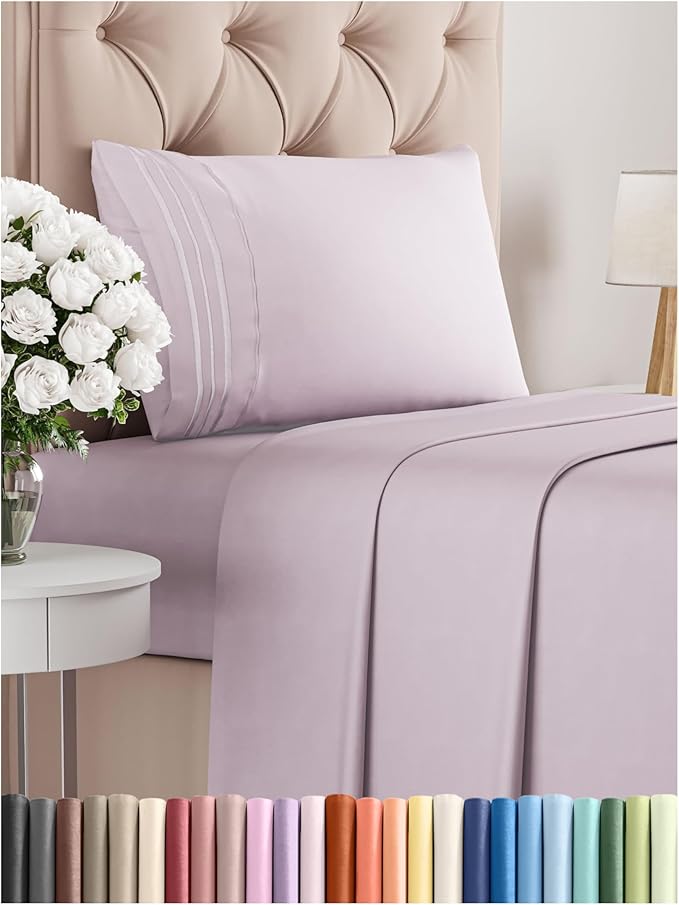 Twin XL Size 3 Piece Sheet Set - Comfy Breathable & Cooling Bed Sheets Set - Hotel Luxury Bedding for Women, Men, Kids, Teens, Boys & Girls - Deep Pockets and Wrinkle Free - Oeko-Tex - Light Lavender