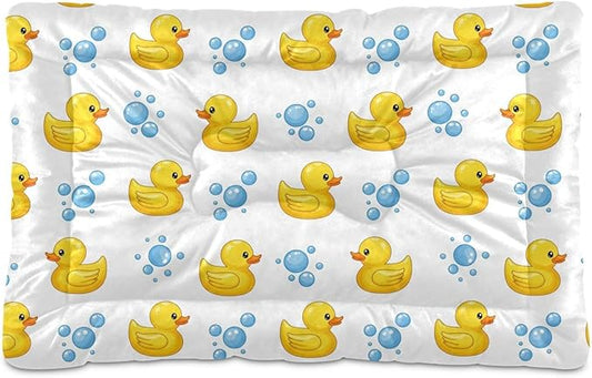 Emelivor Yellow Duck White Dog Cat Bed Washable Crate Pet Bed Anti-Slip Comfortable Crate Pet Puppy Bed Mat for Medium Large Small Dogs Cats, 24x18in
