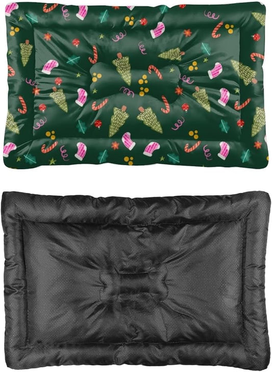 Holiday Candy Cane Dog Bed Crate Pad Easy to Wash Dog Bed Outdoor Pet Cozy Cat Non- Slip Bottom Friendly Furniture Multi- Scenario Mat for Dogs Gift Printed Cat Pad 36× 24 Inch