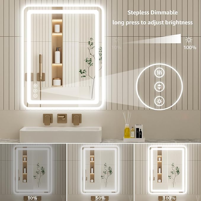 Led Bathroom Mirror with Lights, Anti-Fog & Tri-Color Lighting