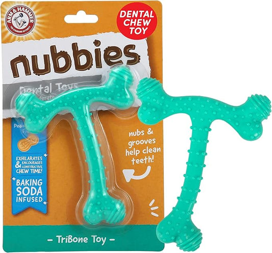 Arm & Hammer Nubbies T-Bone Dental Dog Chew Toy with Peanut Butter Flavor, Textured Chew Toy Designed to Help Clean Teeth and Support Oral Care for Dogs Up to 35 lbs