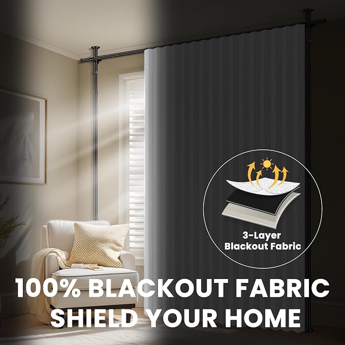 100% Blackout Room Divider Curtains Sets White W100 x L84 in 2 Panels No Drill