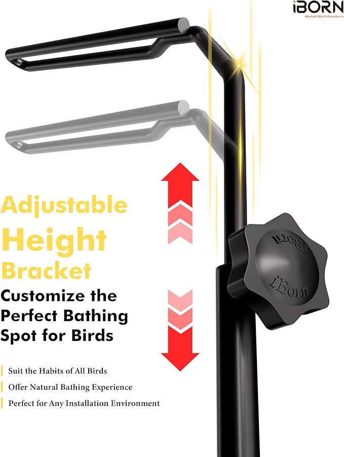 iBorn Bird Bath for Outside,Deck Mounted Bird Bath 12in，Birds Baths for Outdoors with Adjustable Clamp 3.2in，BPA-Free Bowl，360°Swivel & Adjustable Height Bracket，Detachable Birds Baths, Pack of 1