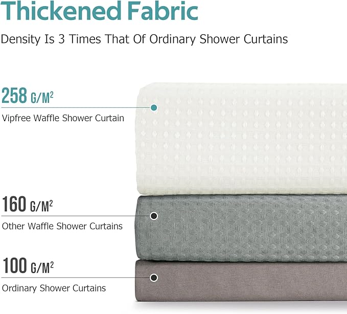3 in 1 Shower Curtain Set, Waffle Shower Curtain and Liner Set with 12 Double Sided Shower Curtain Hooks, 258GSM Luxury Weighted Cloth Shower Curtains for Bathroom, 72 W x 84 H, Cream