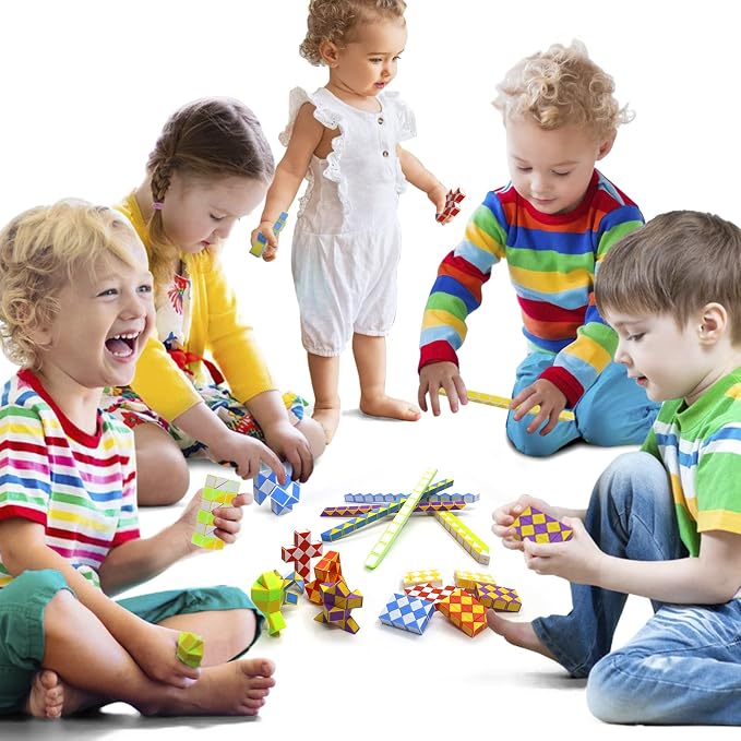 24 Pack 24 Blocks Mini Fidget Snake Cube Mini Twist Puzzle Cubes Magic Speed Cubes Toy for Kids Party Bag Fillers, Party Supplies