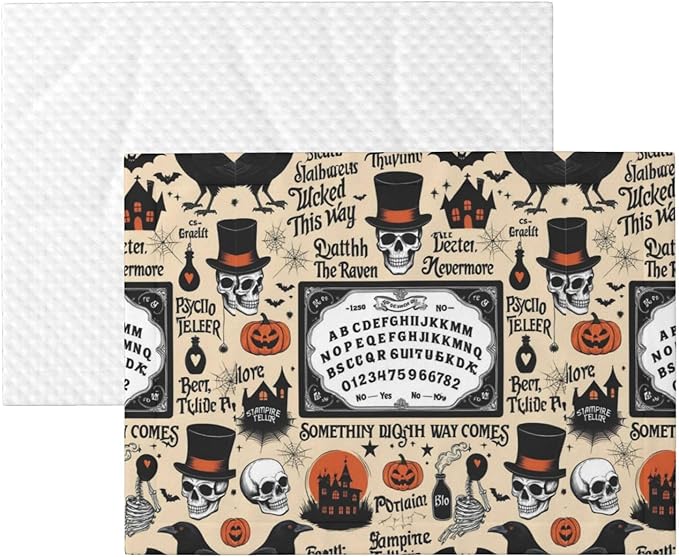 Double Sided Plush Pet Blanket with Cozy Dot Texture, Halloween Witchcraft Witch Pumpkin Spider Web Bat Raven Magic Board Spirit Skull Skeleton Vintage Black, Reversible for Dogs Cats on Couches Beds