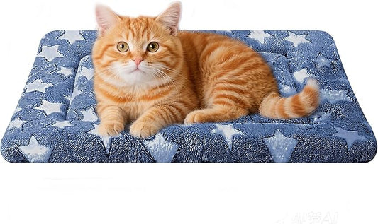 Dog Bed Mat - Comfortable Dog Kennel Pad, Multi-Purpose Crate Bed Mats for Dogs & Cats (NavyBlue&Stars, 18" L x 14" W x 1.5" Th)