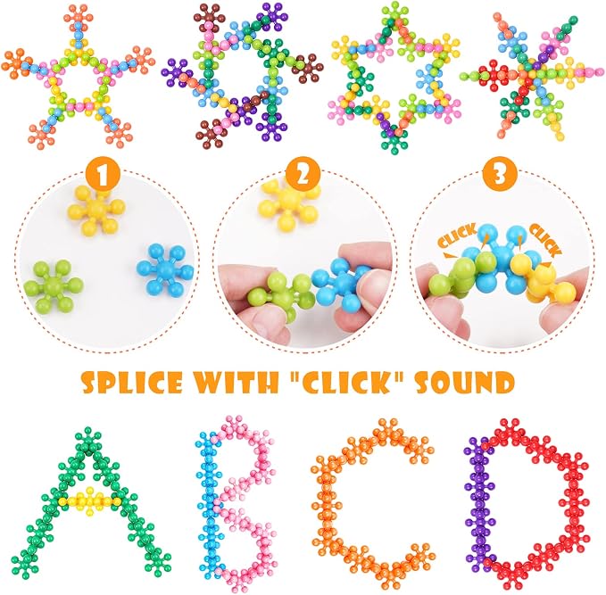 Building Blocks Educational Toy - 300PCS Snowflake Stem Construction Set for Kids 3+, Safe Non-Toxic Storage Case, Learning Gifts for Boys Girls, Multi-Color (Pack of 2)