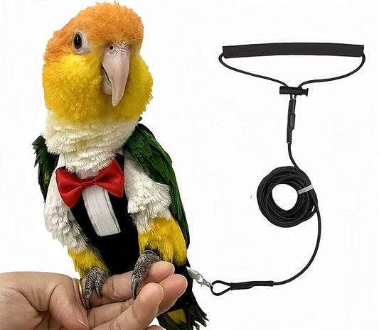 Bird Diapers Bird Harness Tuxedo Flight Suits with 80in Flying Leash Parrot Nappy with Waterproof Inner Layer Urine Wet Suite for Cockatiel Conure Parakeet Macaw Budgie-Black,S