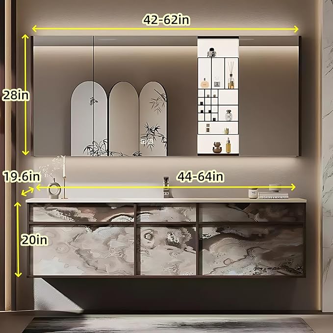 56in Bathroom Vanities Set - Bathroom Vanity with Sink, Tall Storage, Smart Defogging Mirror, Integrated Sink & 2 Large Drawer | Floating Cabinet