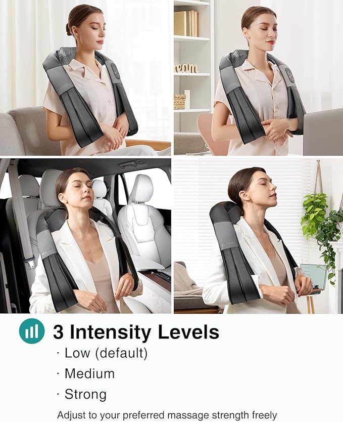 Nekteck Neck Back Massager with Heat, Cordless Shiatsu Shoulder Massager for Pain Relief Deep Tissue, Electric 3D Kneading Massage Pillow for Body Muscle, Gifts for Men Women Dad Mom