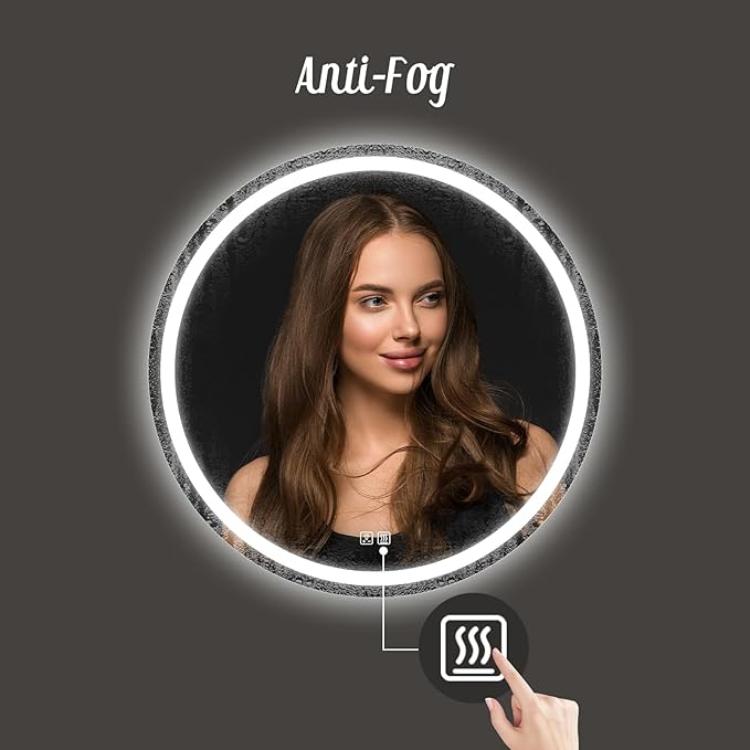 APRILSOUL 44 Inch Round LED Bathroom Mirror with Lights, Makeup Mirror with Front and Backlit, Anti-Fog, 3 Colors and Dimmable Light