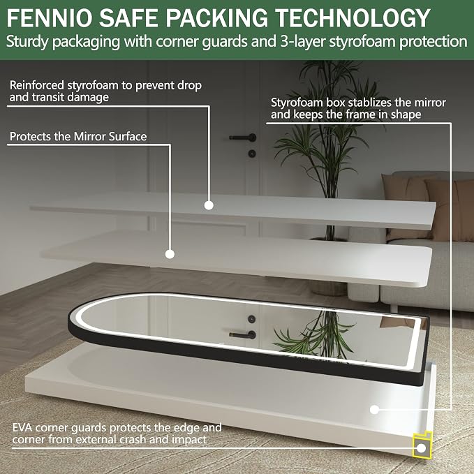 FENNIO Full Length Mirror with Lights, Free Standing Lighted Floor Mirror