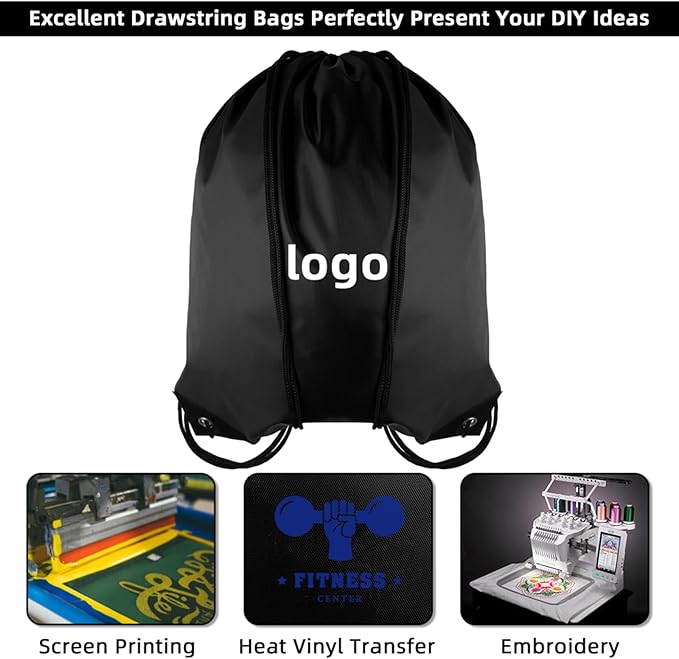 GoodtoU Backpack Drawstring, 16.5"x13.3" Nylon Gym Bag, 80Pcs Bulk Pack, Black