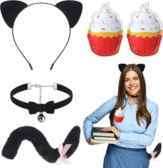 Book Character Costumes Set Reading Themed Ears Headband Tail, Brooch Animal Dress up for Adult Halloween Accessory
