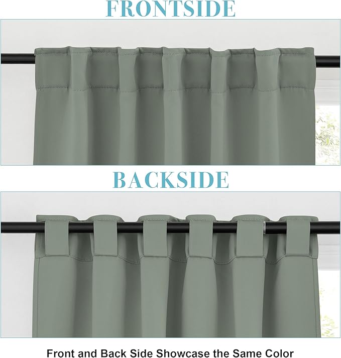 RYB HOME Sage Green Curtains for Bedroom, Vertical Privacy UV Protection Drapery