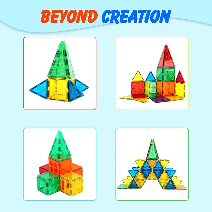 Gemmicc Magnetic Tiles, Magnet Toys Building Blocks for Kids, STEM Approved Educational Toys, Magnet Puzzles Stacking Blocks for Boys Girls,55 PCS Starter Set