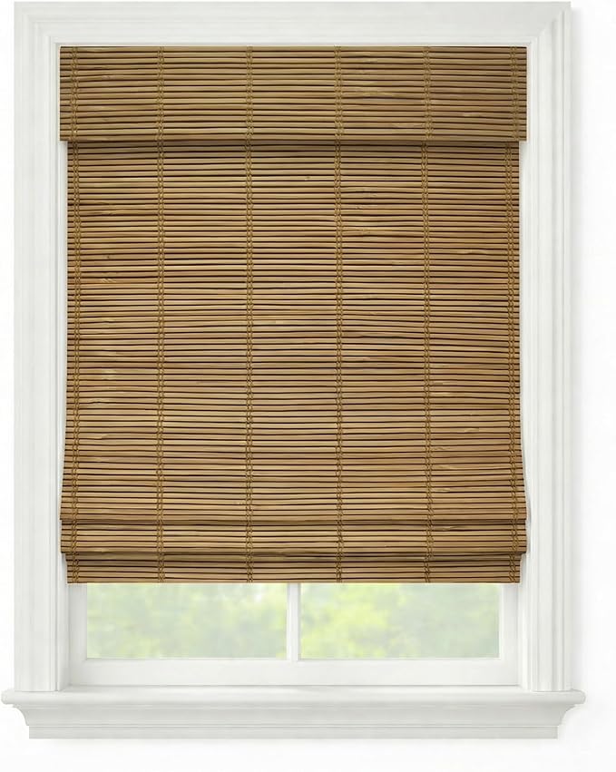 Cordless Woven Wood Roman Shades, 41W x 60H, Bayhead Natural, Sizes 20-72 Wide