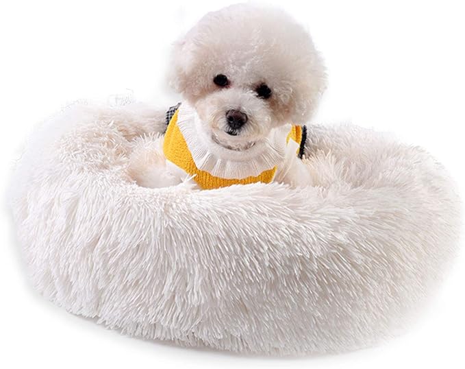 Warming Round Dog Bed for Small, Medium and Large Dogs & Cats, Short & Long Plush Pet Bed, Luxurious Faux Fur Donut Cuddler, Bolster Pet Bed & Sofa, Machine Washable 80CM 32Inch