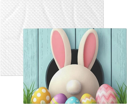 Waterproof Dog Blanket Soft Pet Blanket for Puppy Cat, Fleece Cat Throw Blankets for Furniture Bed Couch Sofa Reversible - White Bunny Bottom and Easter Eggs