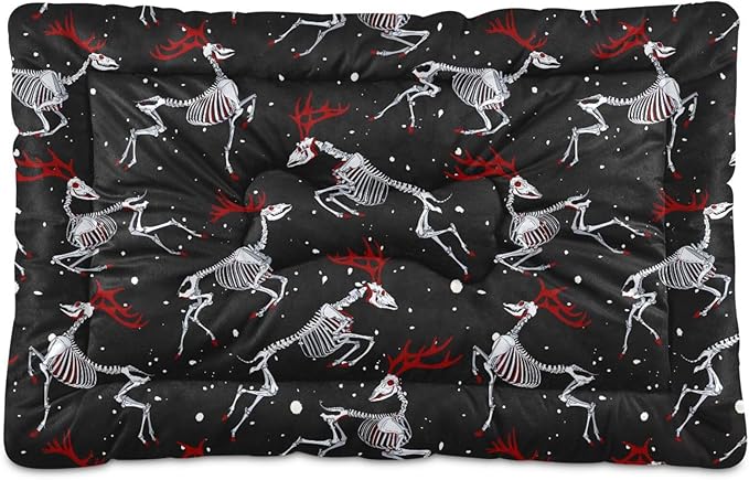 Pet Bed Christmas Deer Skeleton Gothic Dog Bed Mat Absorbing Non Slip Pad Pet Sleeping Mat for Small, Medium, and Large Dogs Puppy Cat 36 in x 24 in