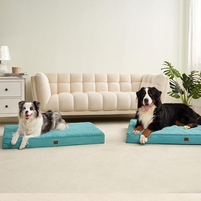 EHEYCIGA Orthopedic XXL Dog Beds for Jumbo Dogs with Removable Washable Cover for Crate, Turquoise Blue, 47x29