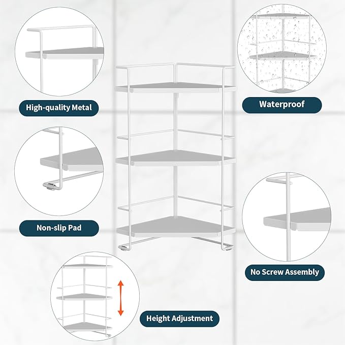 3-Tier Bathroom Countertop Organizer, Bathroom Organizers and Storage for Bathroom, Kitchen Counter, Corner Storage Shelf for Bedroom Storage Makeup Skincare Perfume (White)