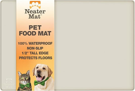 Neater Pet Brands Neater Mat Pet Mats for Food and Water, Cat & Dog Bowl Mat Waterproof Silicone, Feeding Tray, Dog Food Mats for Floors, Placemat w/Raised Edge for Under Bowls, 19” x 12”, Cream