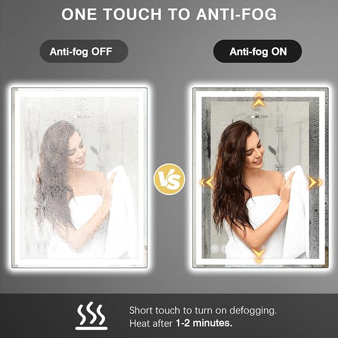 Memobarco Bathroom Mirror, Stepless 3 Colors Temperature & Dimmable, Memory