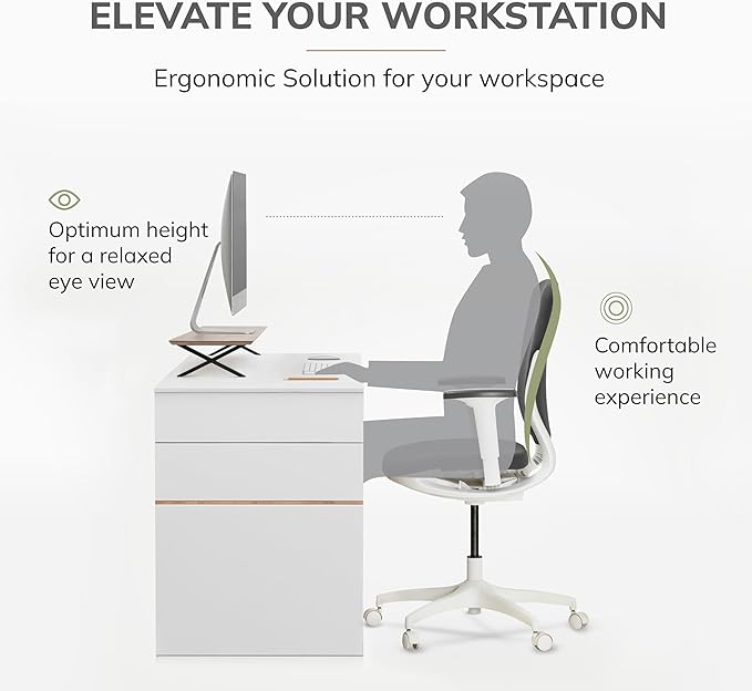 Anji Mountain Monitor Stand - Desktop Organizer & Laptop Riser, Ergonomic Monitor Riser, Space-Saving Monitor Stand for Desk, Durable Construction, Easy Assembly, Ideal for Home & Office,Biscotti