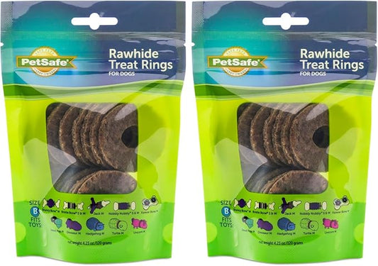 PetSafe Busy Buddy Natural Rawhide Rings - Long-Lasting Chew Refills - Quality Ingredients - Original Rawhide Flavor - Size B - 16- Count, (Pack of 2)