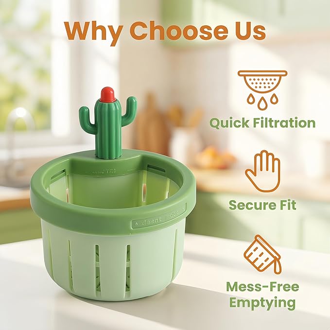 Cactus Kitchen Sink Drain Strainer, 2026 Upgrade Press to Dump Basket Waste Collector, Multifunctional Kitchen Sink Drain Strainer Fun Sink Accessory for Home Bathroom (Green + Yellow)