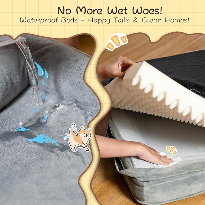 Orthopedic Dog Bed - Ultra - Supportive Egg Crate Foam, 100% Waterproof Interior, Easy - Clean Removable Cover, Heavy - Duty Tear - Resistant & Non - Slip for Extra - Large Dogs
