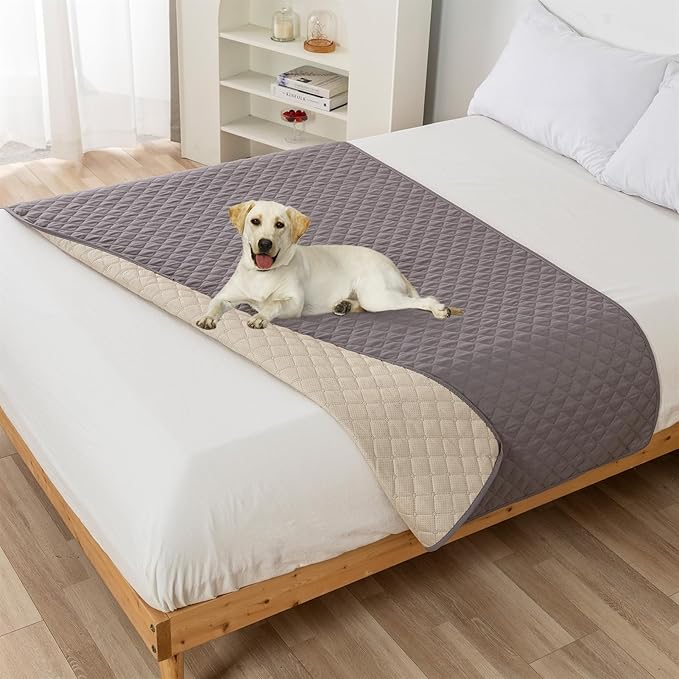 GIBZ Water Resistant Dog Bed Blanket Cover Large Anti Slip Pet Furniture Protector Washable Cat Quilted Mat for Couch, Grey, 130x210cm