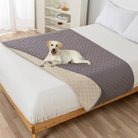 GIBZ Water Resistant Dog Bed Blanket Cover Large Anti Slip Pet Furniture Protector Washable Cat Quilted Mat for Couch, Grey, 100x127cm