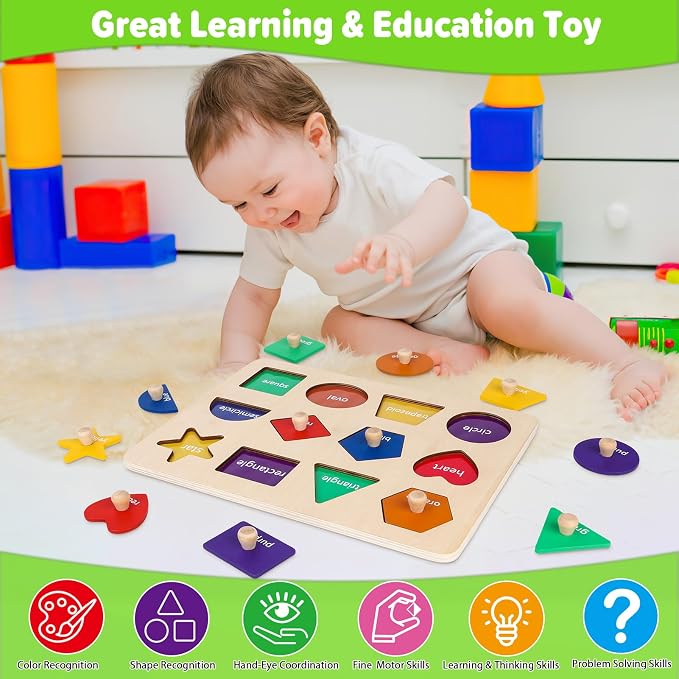Jumlys Montessori Toys for Toddlers 1, 2, 3 Year Old, Wooden Shape Learning Puzzles for Baby 12-18-24 Months, Early Educational Toys, Perfect Christmas Birthday Gifts for Boys & Girls Age 1-3