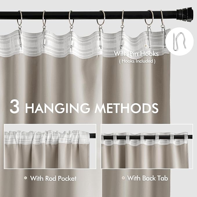 MIULEE Natural Back Tab Blackout Curtains 108 Inch Long 2 Panels Set
