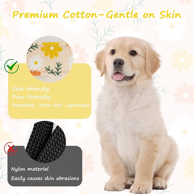 Dog Collar for Extra Small Dogs, Spring &Summer Theme Orange Small Dog Collars with Flower Pattern, Adjustable Puppy Dog Collars, Cute Girl or Boy Dog Collar Ideal for Gifts,Pet Accessory,L