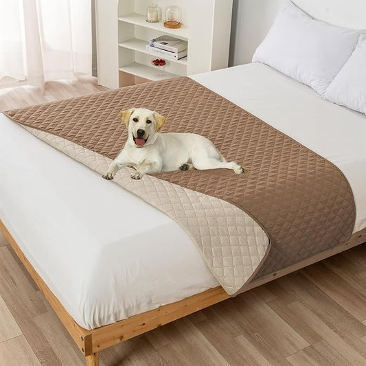 GIBZ Water Resistant Dog Bed Blanket Cover Large Anti Slip Pet Furniture Protector Washable Cat Quilted Mat for Couch, Khaki, 210x210cm
