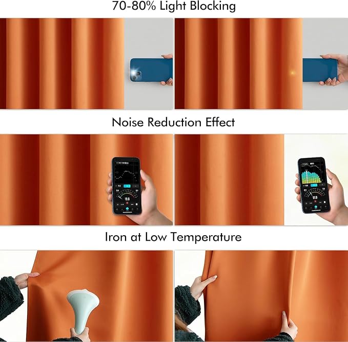 MIULEE Orange Back Tab Blackout Curtains 108 Inch Long 2 Panels Set