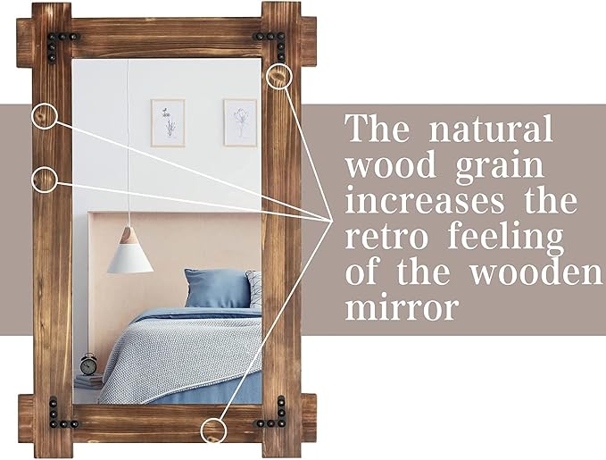 MeMoreCool Rustic Wood Mirror for Bathroom, Farmhouse Wall Mounted Vanity Mirror