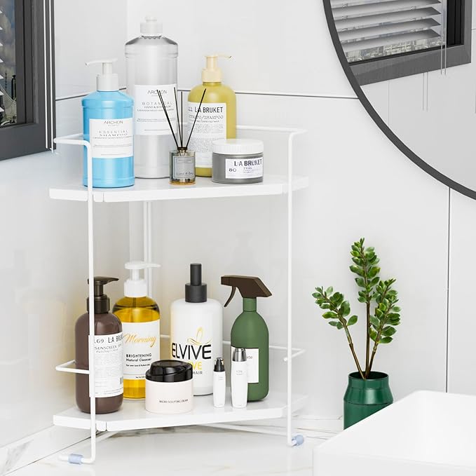 2-Tier Bathroom Counter Organizner, Bathroom Organizers and Storage for Bathroom, Kitchen Counter, Corner Storage Shelf for Bedroom, Storage, Makeup, Skincare, Perfume (White)