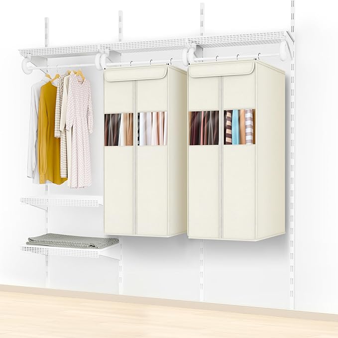 Zilink Garment Storage Bags for Hanging Clothes 40" Suit Garment Bag with Clear Window Space Saving Hanging Garment Bags for Suits, Shirts, Short Skirts, Beige