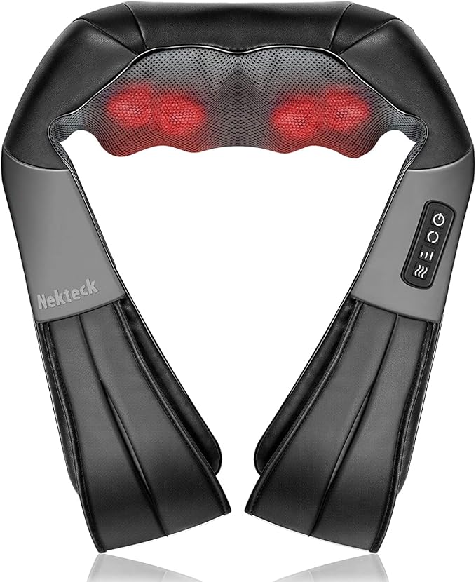 Nekteck Shiatsu Neck Massager for Pain Relief Deep Tissue with Heat, 3D Kneading Massage Pillow Back Shoulder Massagerfor Body Muscle, Plug-in Use for Home Office Car, Gifts for Mom Dad Him Her