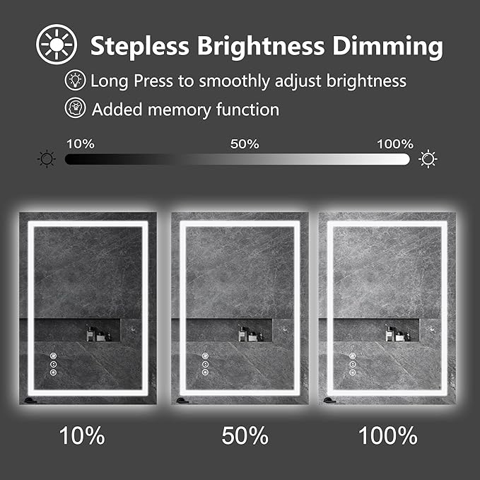 24" x 36" LED Lighted Bathroom Mirror - Backlit + Front Lit Dimmable Vanity Mirror with 3 Color Temperature, Anti-Fog, Memory Function, Shatter-Proof Tempered Glass Wall Mounted LED Mirror