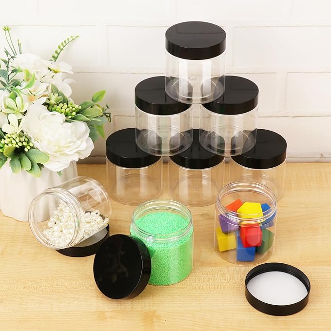 48 Packs 6 OZ Transparent Plastic Jars with black Lids, Body Butter Containers, Cosmetic Containers jars for Kitchen Ingredients, beads, sequins, Lotion, Cream, DIY Crafts and More by KUKLIPJIM.