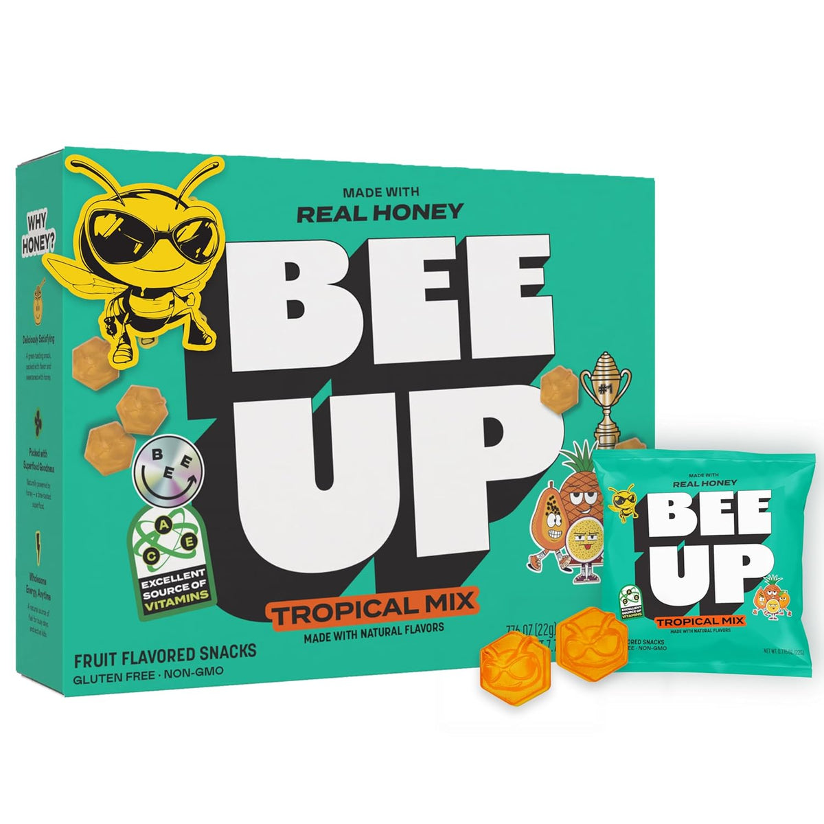 BEEUP Honey Fruit Snacks – With a Teaspoon of Honey in Every Pouch – Dye Free, No Corn Syrup – Individually Wrapped Fruit Snack Packs for School, Sports, Soccer – Very Berry (Pack of 10)
