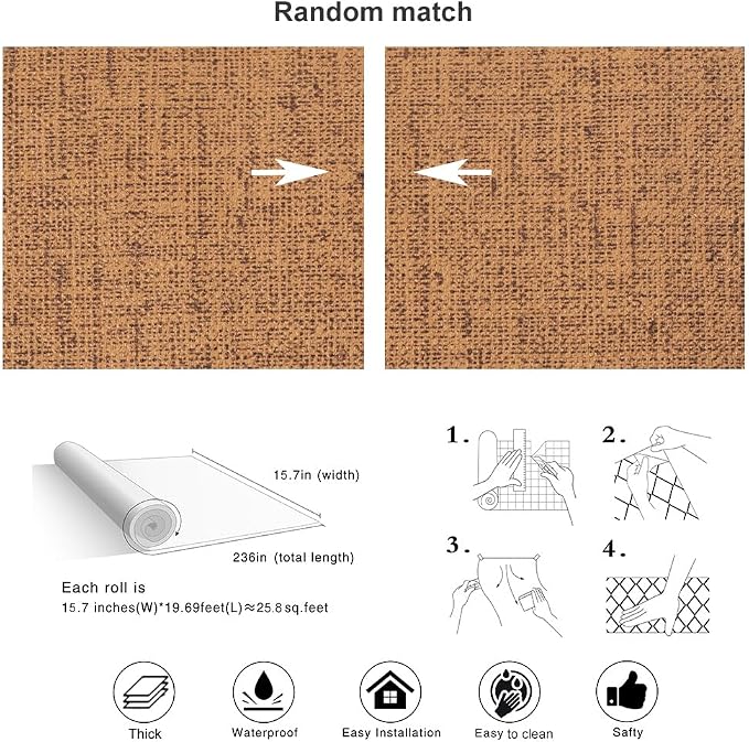 Brown Contact Paper Textured Beige Grasscloth Wallpaper Peel and Stick