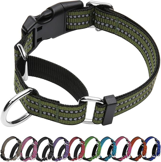 Martingale Dog Collar, Adjustable Nylon Reflective Collar with Quick Release Buckle (Forest Green, Small)