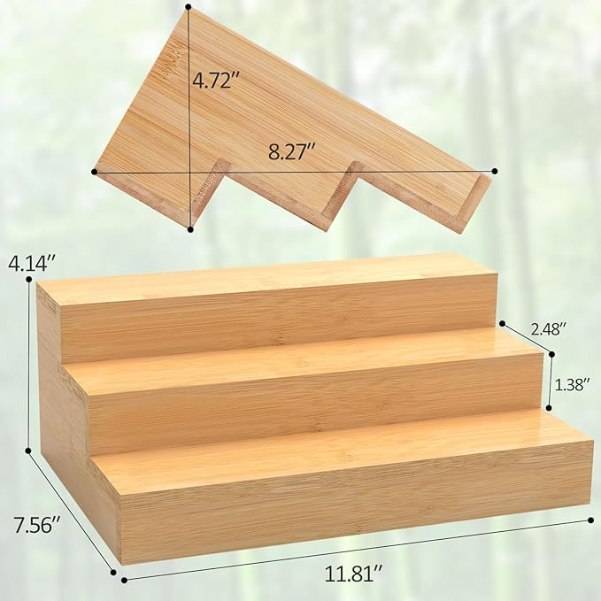 2 Pack Bamboo Spice Rack Organizer for Kitchen Counter, 3 Tier Spice Shelf Holder for Cabinet (Jars Not Included)